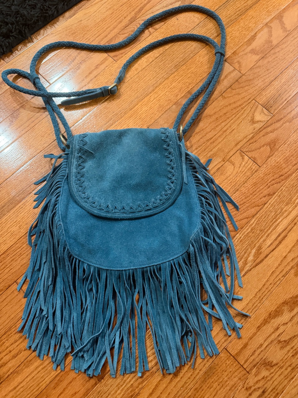 Banana Republic Teal Suede Fringe Crossbody Bag